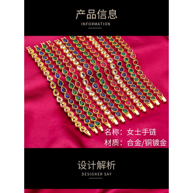 Goldkingdom Perhiasan Fashion Emas Asli Kadar 375 Bangkok Aksesoris Ready Stock Drop Gelang Berlian Warna-Warni Ruby Zamrud Safir Dan Berlapis Emas Gelang Kaya
