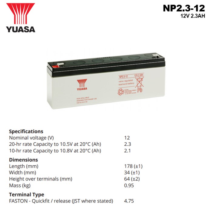 Aki Kering Yuasa - Yuasa Aki Kering NP2.3-12 Yuasa 12V 2.3Ah