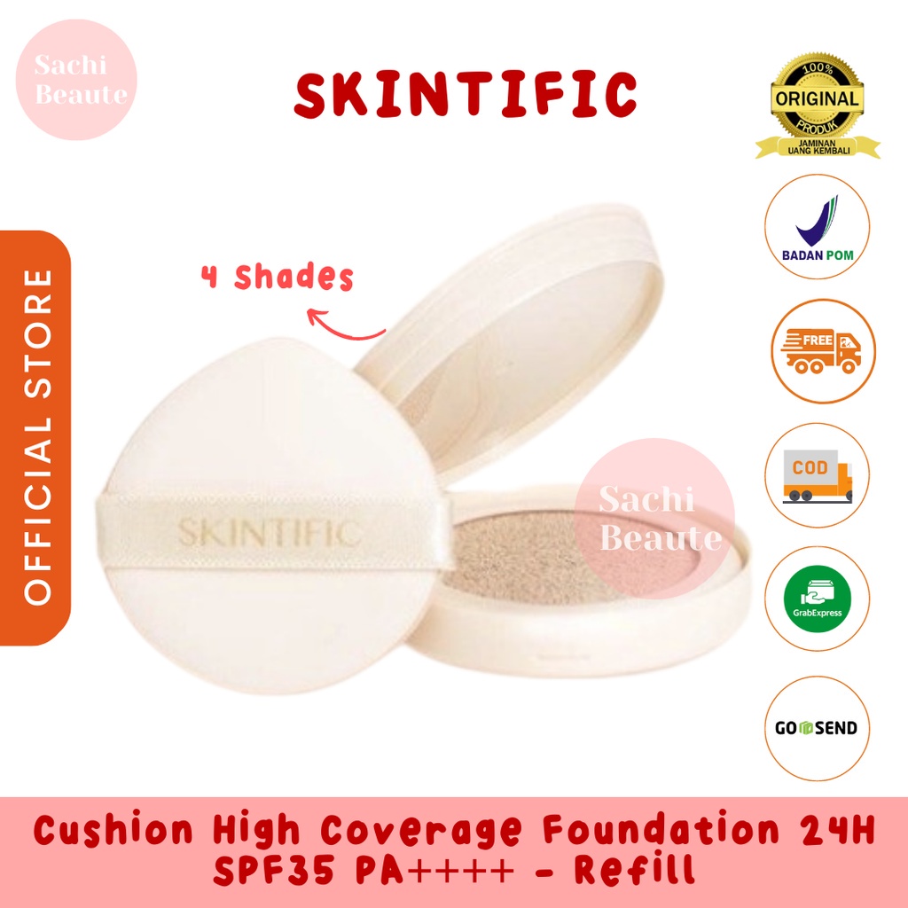 SKINTIFIC Refill Cover All Perfect Air Cushion High Coverage Poreless &amp; Flawless Foundation 24H Long-lasting SPF35 PA++++ Menguatkan Skin Barrier
