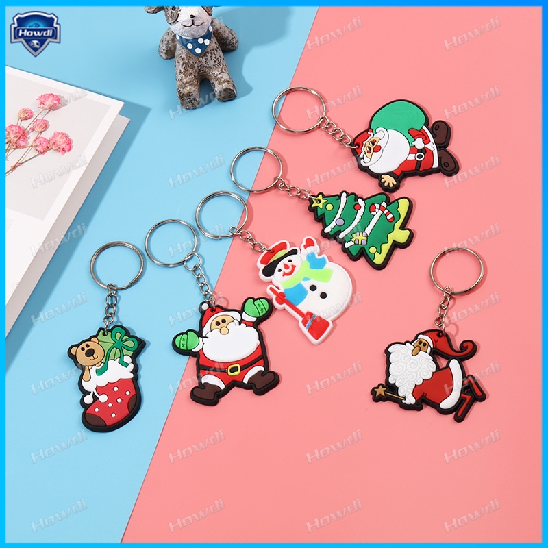 Gantungan Kunci Kartun Santa Claus Kartun Hadiah Natal Pvc Lembut Keychain Christmas Tree