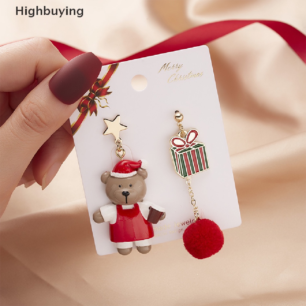 Hbid 1pasang Fashion Natal Stud Earrings Desain Baru Asimetris Anting Pohon Xmas Beruang Coklat Snowman Santa Claus Menjuntai Anting Perhiasan Glory