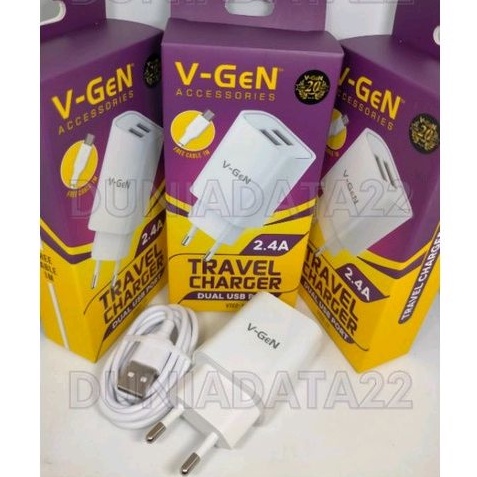 Travel Charger VGEN 2 USB VTC2-17 2.4A &amp; VTC1-19 18W FAST CHARGING - Adapter + Kabel data V-Gen