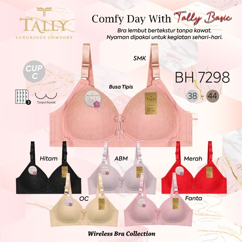 TALLY BRA BH 7298 | CUP C | SIZE 38 - 44| BUSA TIPIS | TANPA KAWAT | BAHAN KATUN | KAIT 3