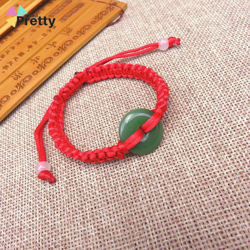 Gelang Tangan Tali Merah Aksen Batu Giok Hetian Lucky Untuk Pasangan Pria Dan Wanita Hand Rope Adjustable - PD