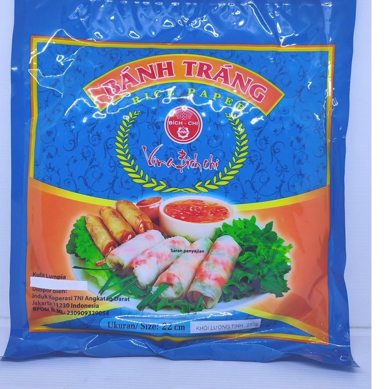 

(Q-14») 250gr Kulit Lumpia / Vietnam Rice Paper diameter 22 cm - BPOM - BIRU - isi ± 30 lembar proses cepat