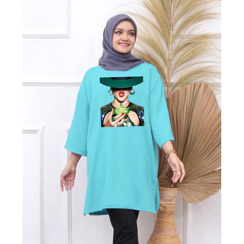 KAOS OVERSIZE TOP HIJAB WANITA BASIC DTF CEWEK GELAS / OVERSIZE SLIT BLOUSE GAMBAR DTF / DIGITAL PRINT