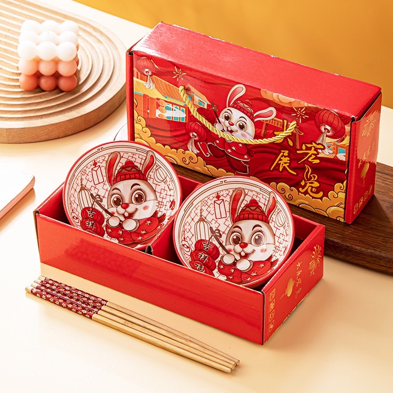 Mangkuk Hampers Imlek 2023 hadiah mangkok shio rabbit kelinci bowl gift tahun baru china CNY ide pasangan keluarga couple