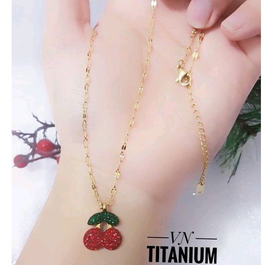 Kalung Pecah Kopi Gold Titanium Liontin Buah Chery Awet Anti Karat 1222a