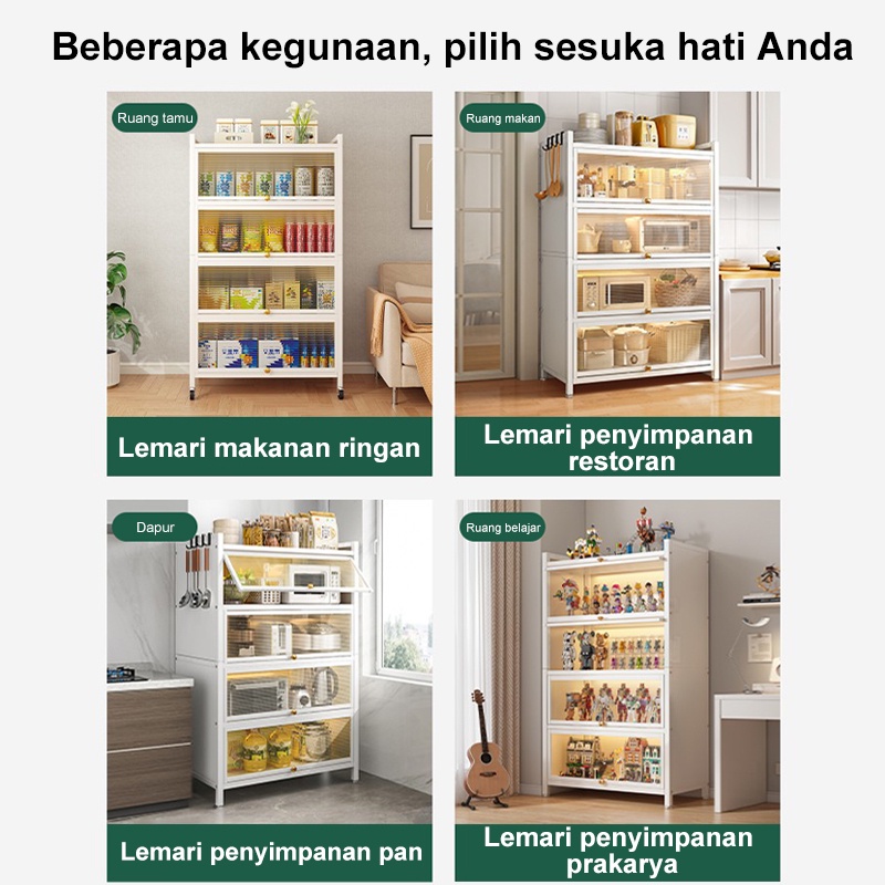 Rak dapur Lemari Piring Multi-layer Lemari Dapur berdiri di lantai dengan Rak Penyimpanan Kabinet Pintu Rak Oven Microwave