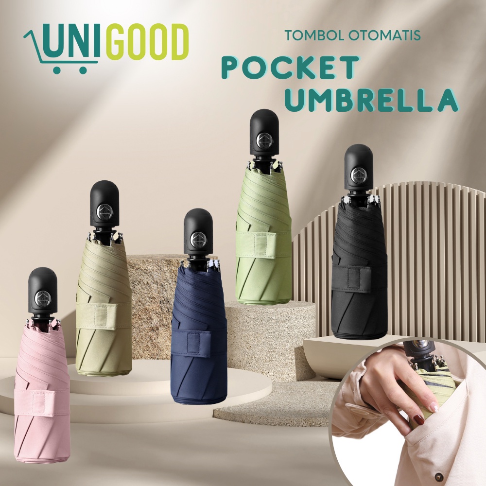 UNIGOOD - Payung Mini Tombol Otomatis Pocket Umbrella Anti UV Ectra Tebal