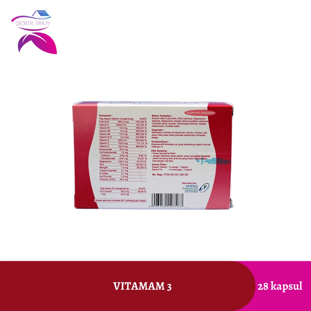 Vitamam 2 / Vitamam 3 / Asam Folat / Suplemen Ibu Hamil - 28 Kapsul