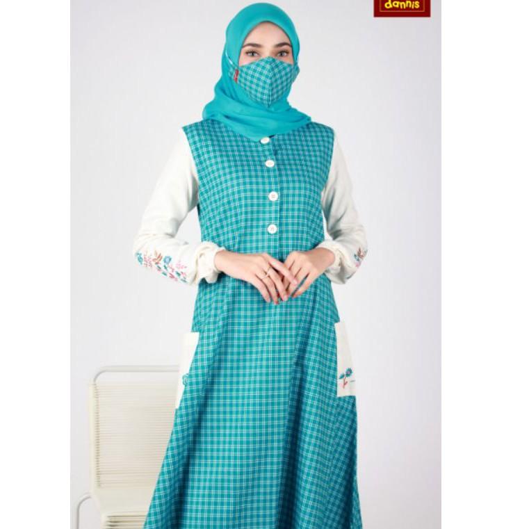 [New](S57K)♥| DANNIS Gamis A210101 Kotak Free Masker Kuning - Biru Tosca - Pink - Merah kekinian