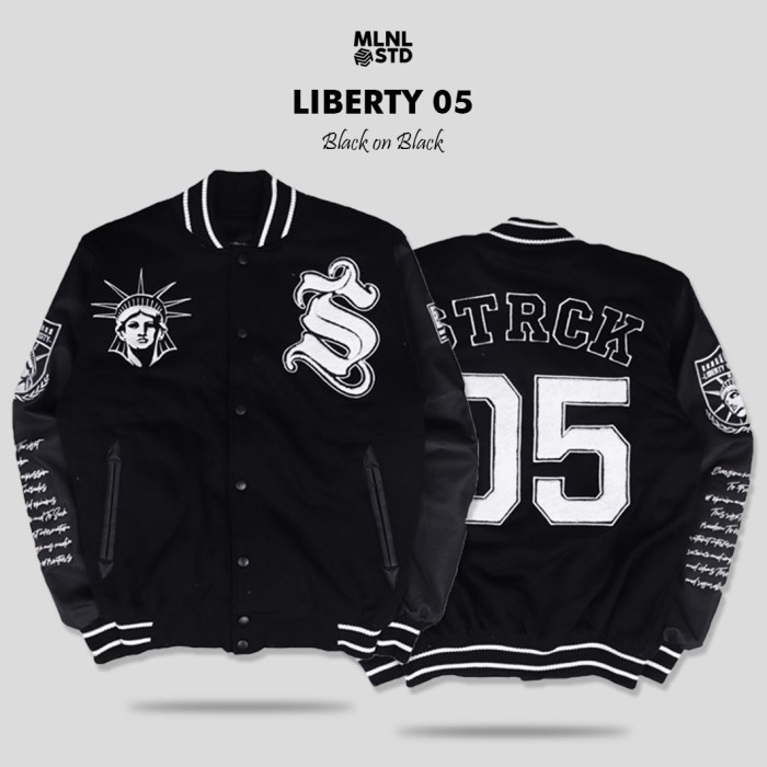 ⭐BISA COD⭐ Varsity Jacket Liberty Black Jaket Varsity Vintage Kulit Original - Liberty Black, M