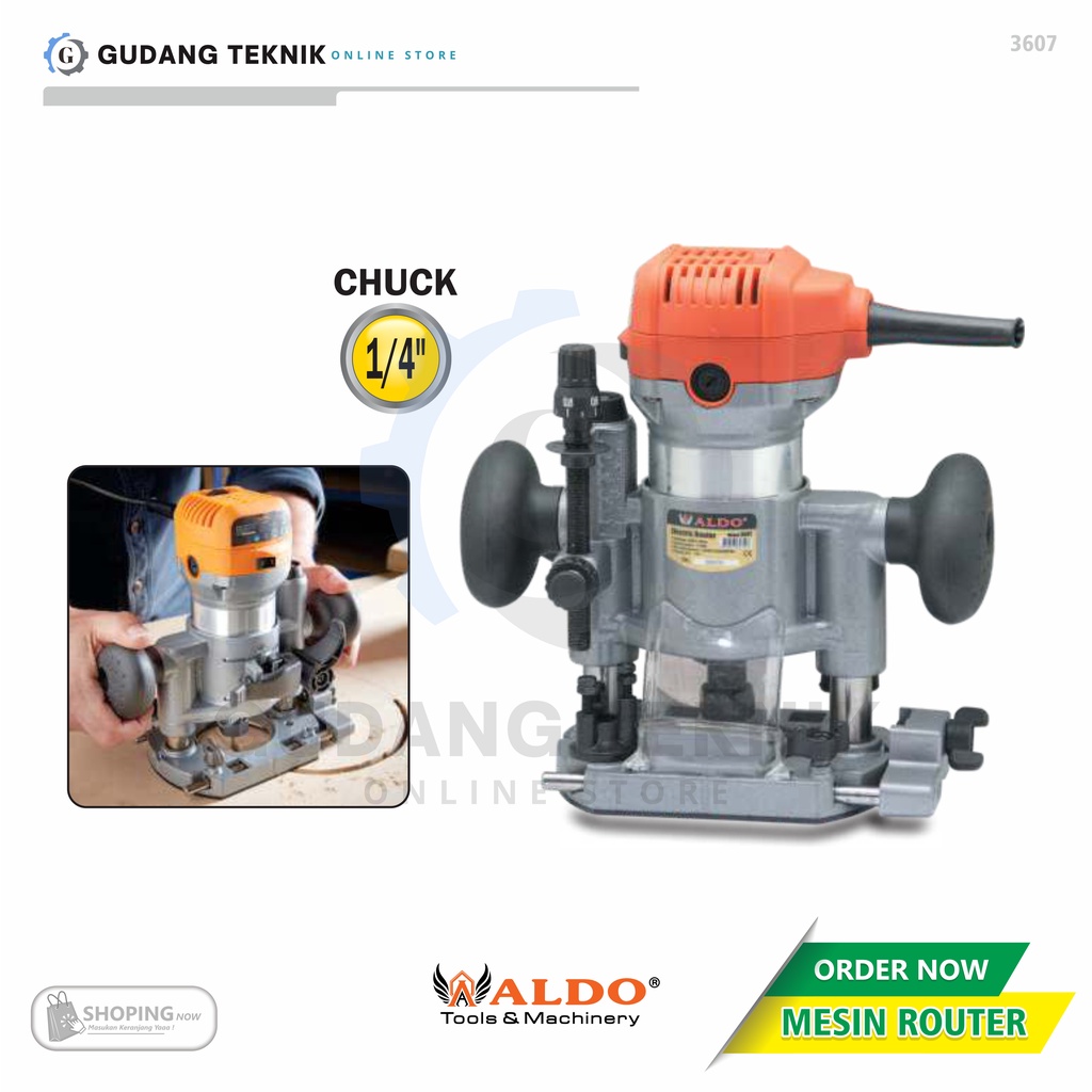 Mesin Router Trimmer 1/4&quot; ALDO 3607 / Mesin Profil Kayu Wood 710W ALDO - Mesin Profil Trimmer 1/4 inch