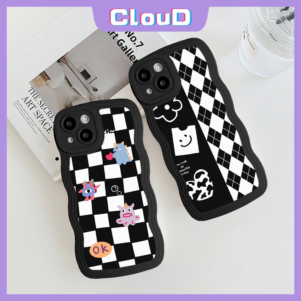 Cute Monster Wavy Edge Case Samsung A14 A04s A04 A03s A12 A13 A04E A11 A32 A33 A22 A21s A52 A50 A53 A50s A30s A52s A02s A31 A20 A23 A51 M32 Lattice Diamond Grid Lembut Tpu Cover