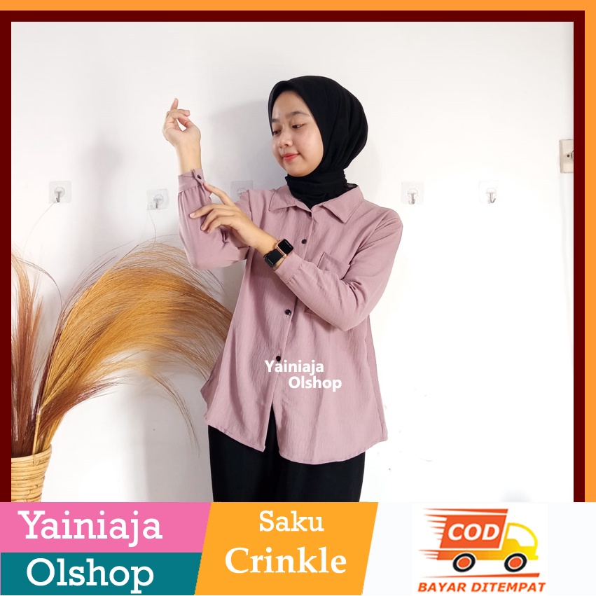 PROMO !! Kemeja Saku Wanita Bahan Crinkle Airflow