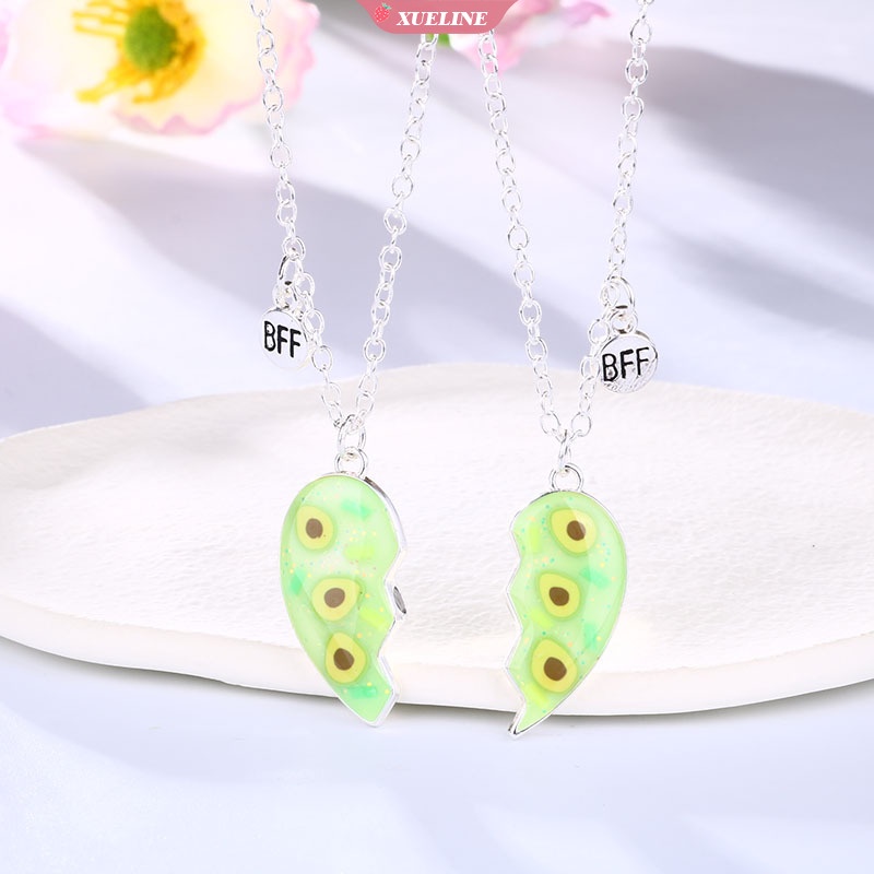 2buah/set Kalung Alpukat Lucu Berbentuk Hati Perempuan magnet Menarik Teman Terbaik BFF Liontin Hari Valentine Pasangan Perhiasan Hadiah [ZXL]