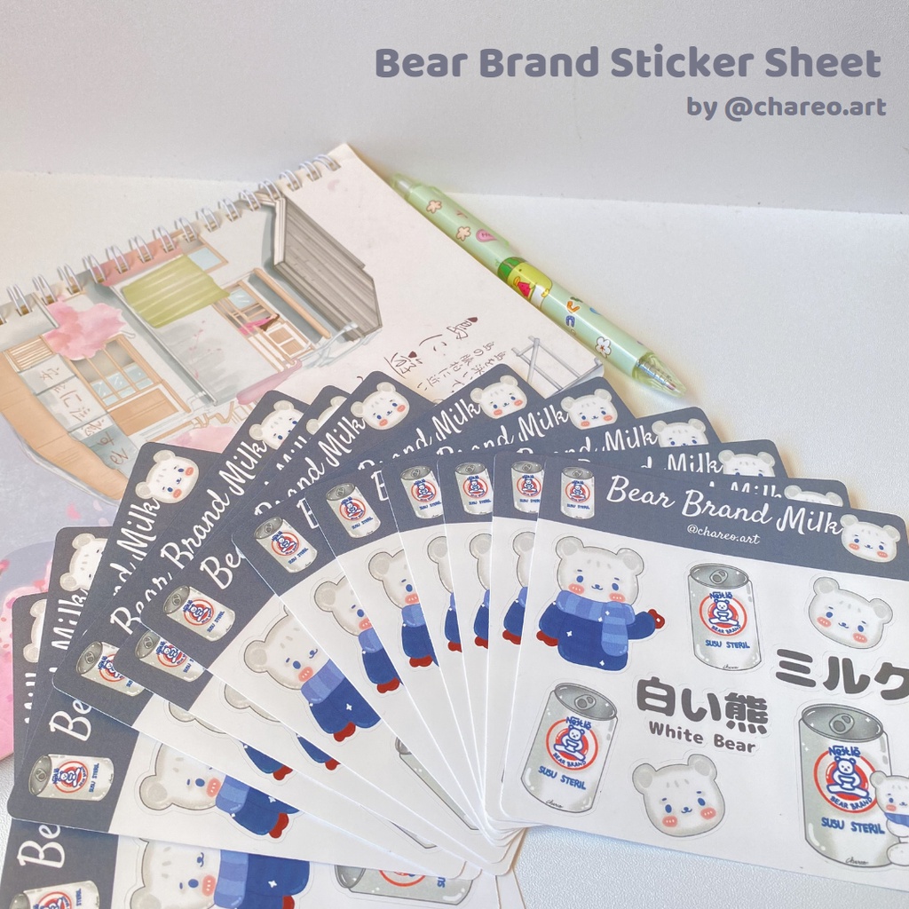 

Bear Brand Milk Sticker Sheet by @chareo.art (sticker beruang lucu)