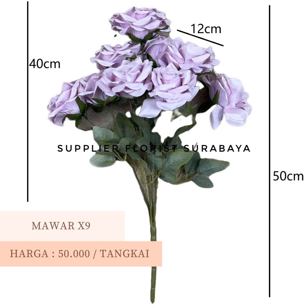 BUNGA PALSU MAWAR PREMIUM CABANG 9 ARTIFICIAL FLOWER DECORATION DEKORASI BACKDROP BUNGA IMITASI BUNGA HIAS BUNGA KAIN BUNGA MAWAR MEKAR