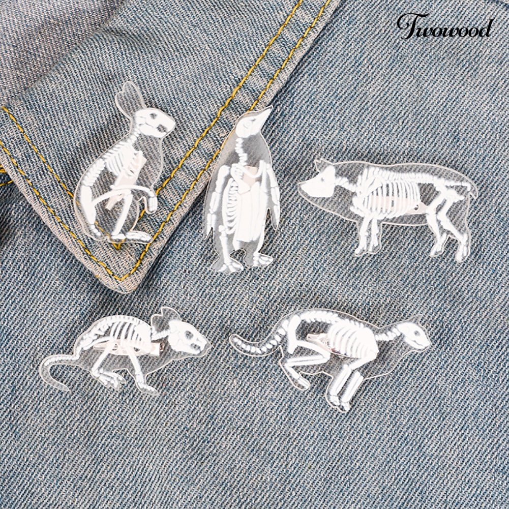 Twowood Clear Pig Cat Pinguin Kelinci Burung Tikus Bros Pin Denim Jaket Ransel Badge