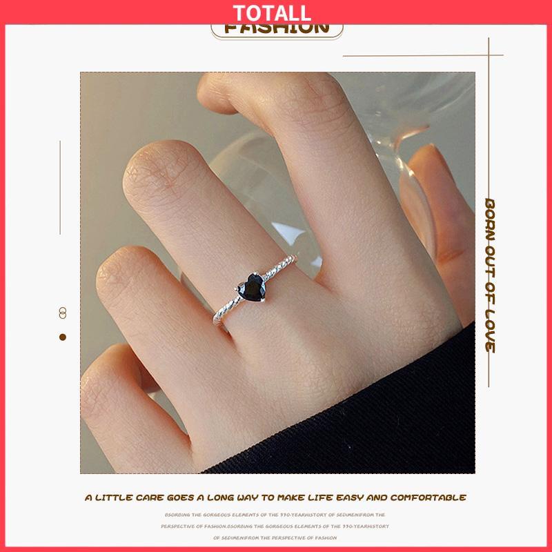 COD Cincin Hitam Cinta Adjustable Korea Fahion Retro Cincin Jari Untuk Wanita-Totall