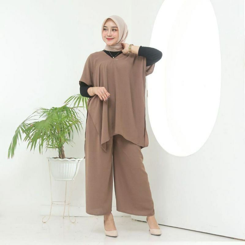 NAGITA LONG SQUARE SETCEL - SETELAN BAJU DAN CELANA CRINKLE AIRFLOW JUMBO KEKINIAN