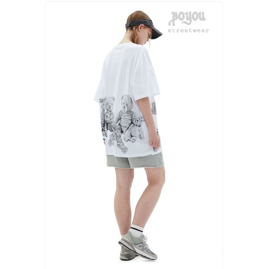 kaos unisex oversize &quot;white bear&quot; gaya korea streetwear premium baju pria dan wanita tshirt