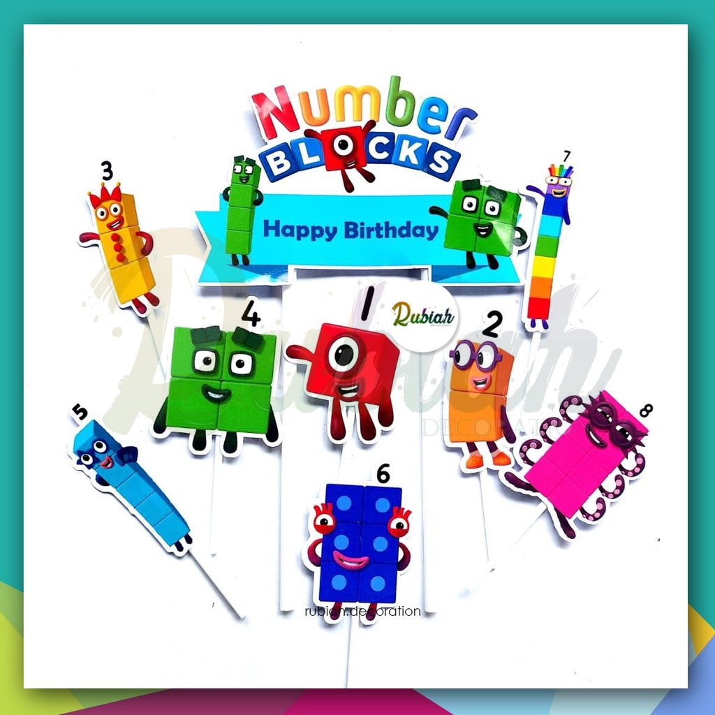 Topper Cake Numberblocks 1 set / Hiasan kue ulang tahun Happy Birthday