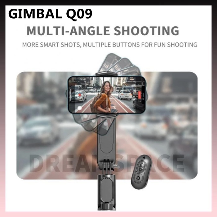 SMARTCOM Gimbal Stabilizer Handphone Q09 Selfie Stick Tripod & Light HP