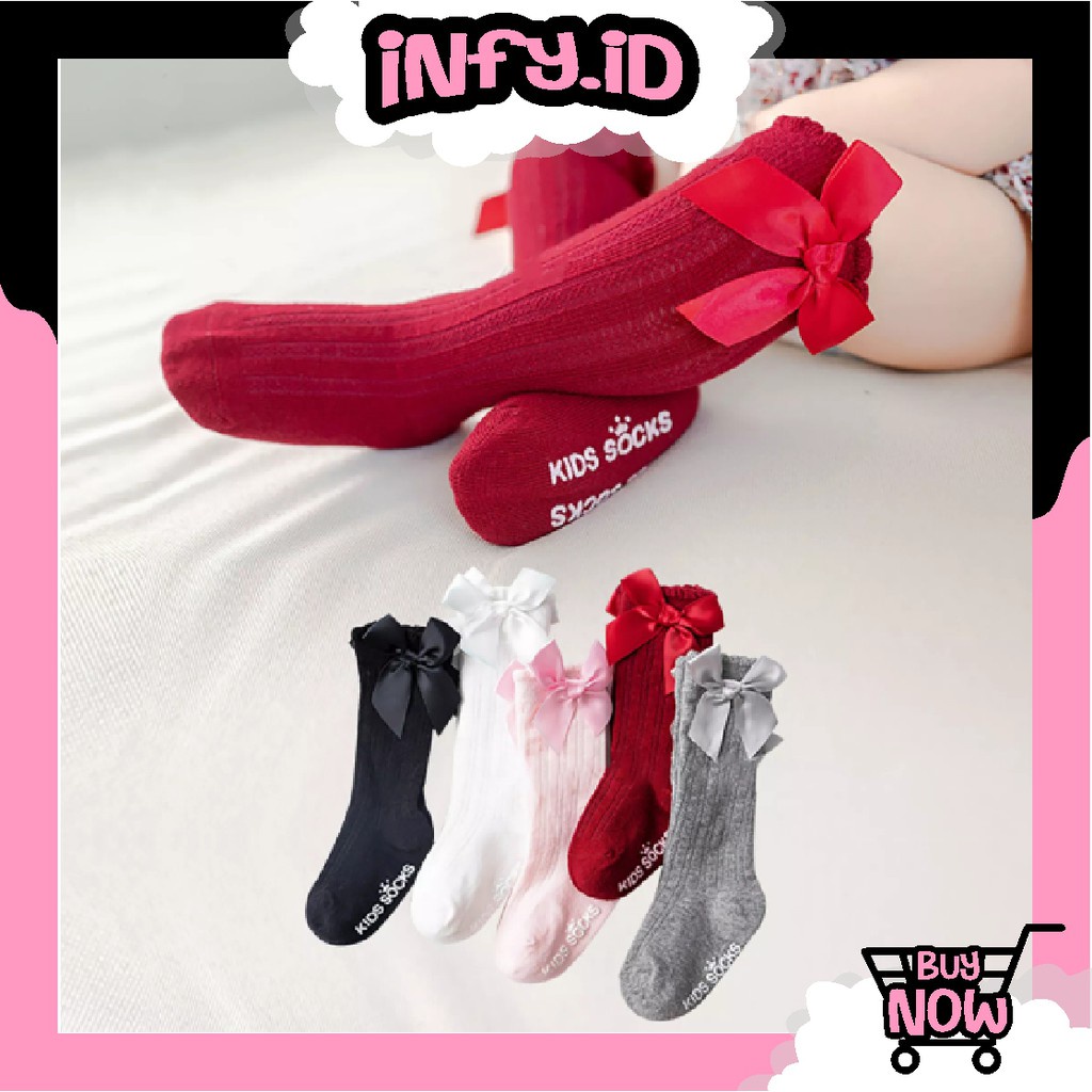 INFY - Kaos Kaki Bayi Panjang Dan Pita Kaus Kaki Anak Anak Perempuan Anti Slip R409