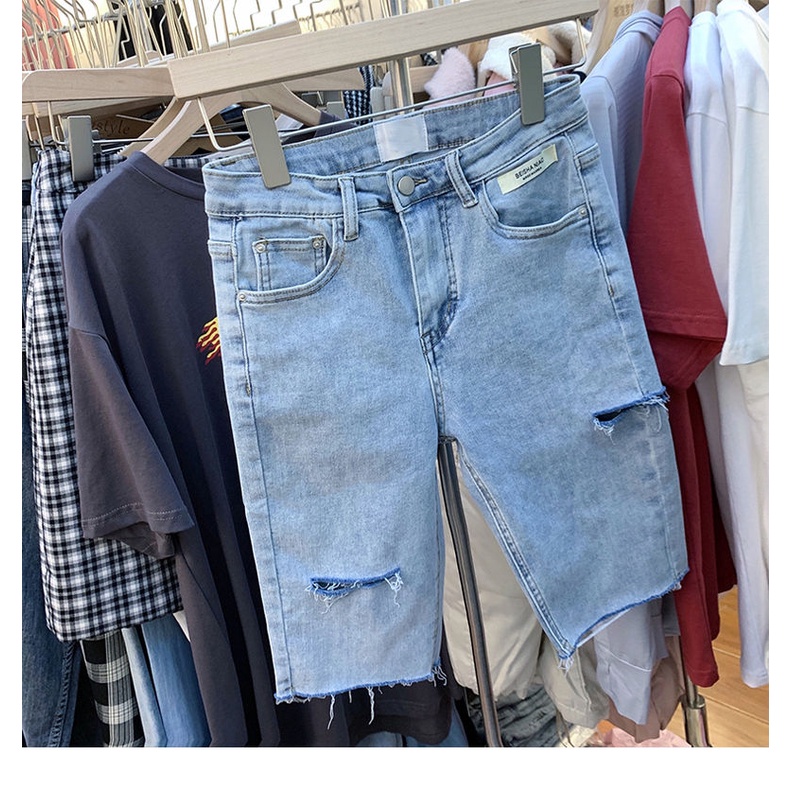 terbaru 2023 jeans stretch wanita short pants wanita hitam melar ripped hotpant cewek 3/4 jeans pendek denim kekinian