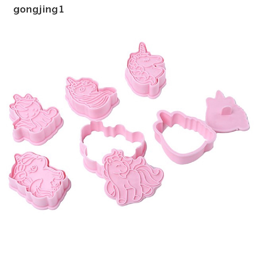 Ggg 6pcs Cetakan Cookie Cutter Bentuk Unicorn Cetakan Kue Kering Plastik 3D Kartun Hewan Cetakan Kue ID