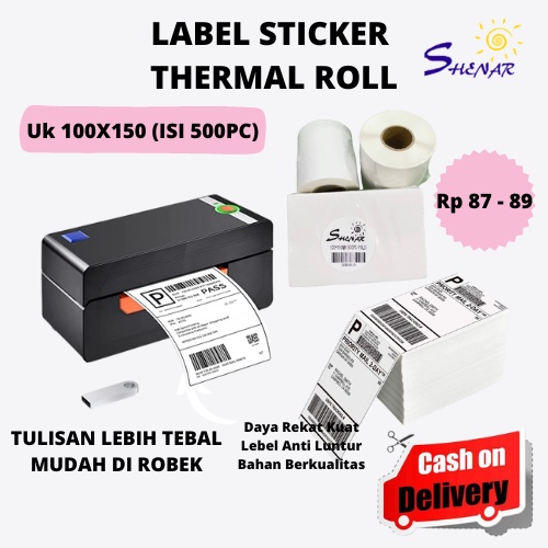 SHENAR THERMAL LABEL 100x150 Isi 500pc Thermal LIPAT Paper Roll/Lipat Lebih Tebal/Lebel Online shop/Lebel Paket/lebel thermal