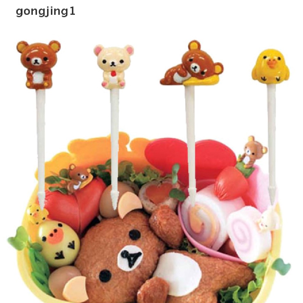 Ggg 8pcs Pilihan Makanan Hewan Bear shaped Mini Forks Anak Lucu Garpu Buah Bento Decor ID