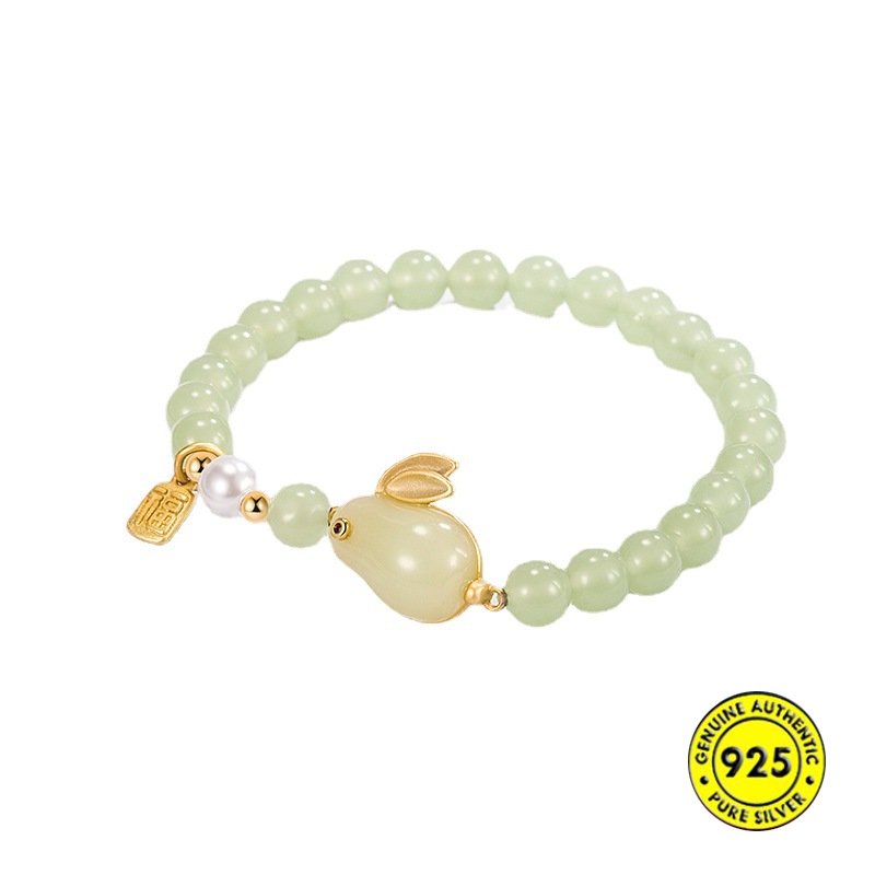 Hetian Jade Lucky Beads Shell Mutiara Kartu Berkat Giok Gelang Kelinci Giok U1494