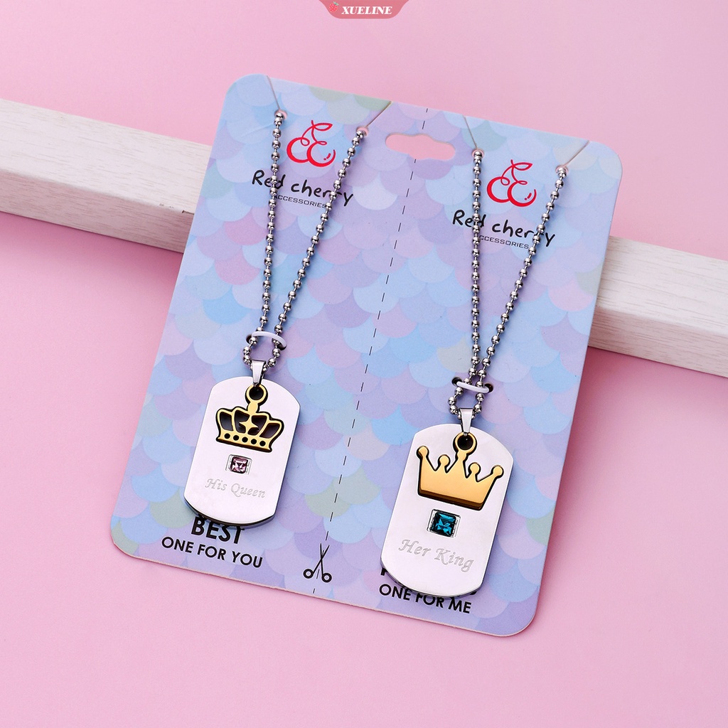 Kalung Baja titanium king queen Elegan Fashion Pasangan Anti Karat Mahkota Liontin Hadiah Perhiasan Tahun Baru Romantis [ZXL]