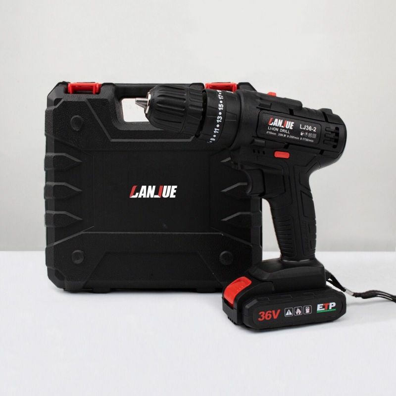 ￼LANJUE bor cas murah 1 baterai 36 volt promo mesin bor batre 10MM CHUCK 35N.M 1.5Ah bor impact bate