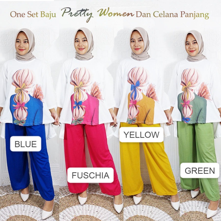 CARLINA PRETTY WOMEN ONE SET OVERSIZE BAJU DAN CELANA PANJANG WANITA VIRAL CANTIK