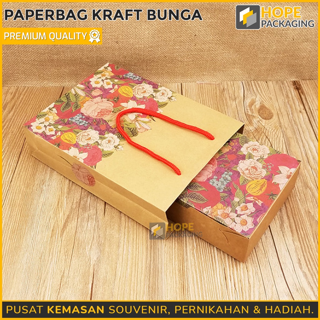 Kotak Hadiah Souvenir Kraft Bunga Size S / M / L / XL