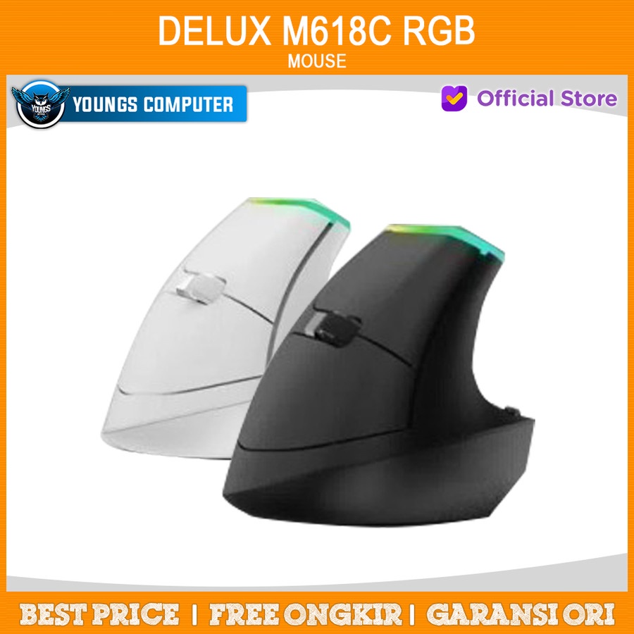 Mouse Wireless Vertical Delux M618C RGB Ergonomics 2.4Ghz 1600DPI