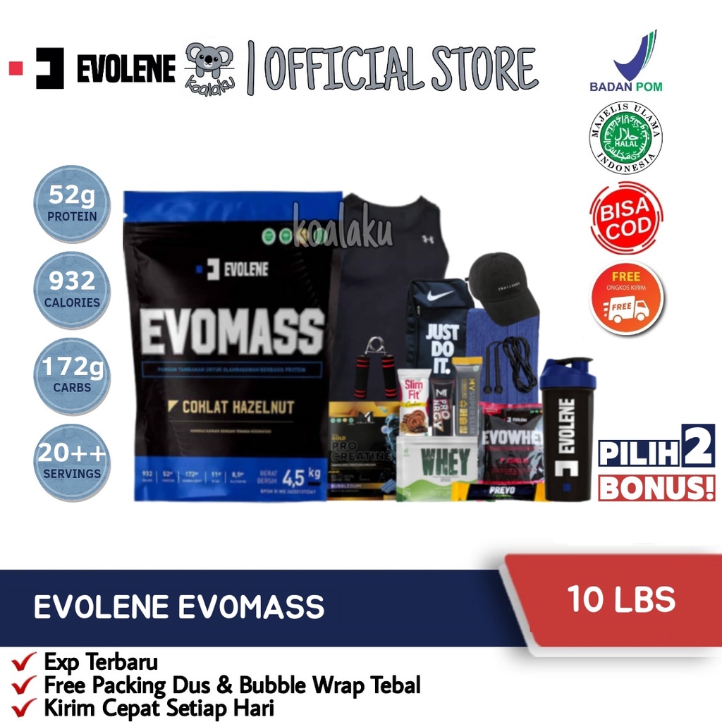 Evolene Evomass Evo Mass Gainer 10 lbs 10lbs 4.5 kg Evomas Susu Gym Penggemuk Badan