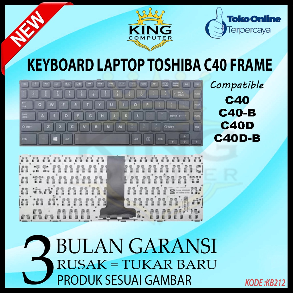 Keyboard Laptop Toshiba Satellite C40 C40-B C40D C40D-B Frame HITAM