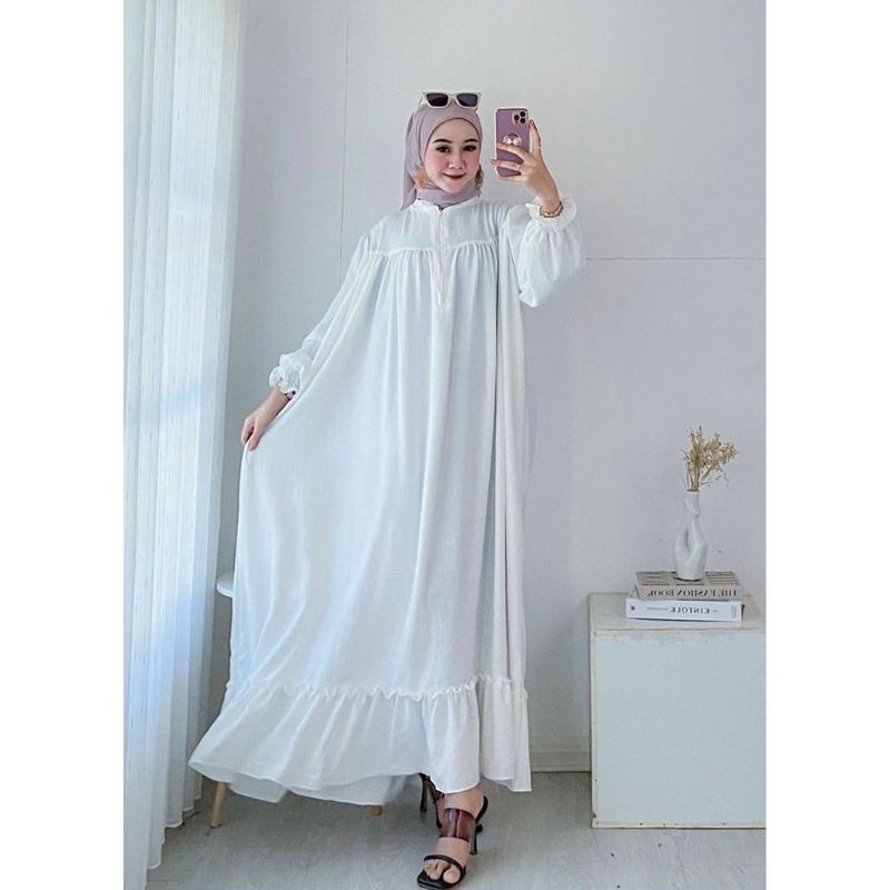 Gamis Shella Dress Lengan Panjang Resleting Depan gaun pesta Bahan Crinkle Airflow