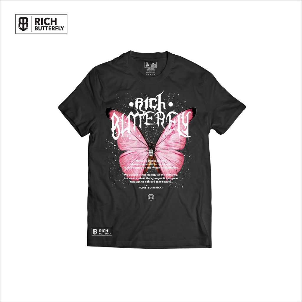 Rich Butterfly Tshirt- kaos hitam - pink butterfly - fddy - kupu-kupu