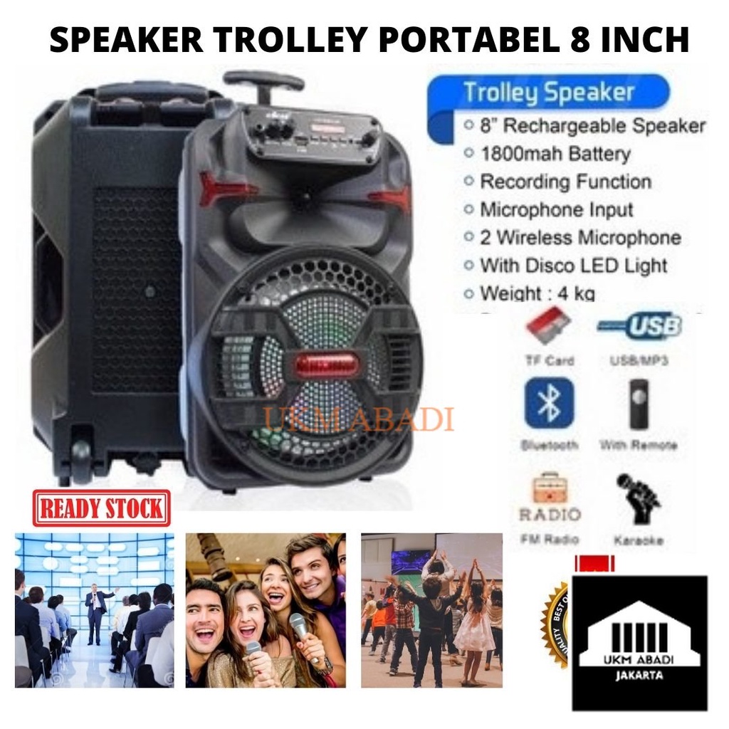 Speaker Trolley In Outdoor Portable Bluetooth 2 Mic Wireless 8 Inch Super DT