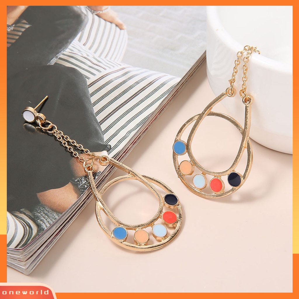 [WONE] Drop-shaped Multicolor Bunga Menjuntai Ear Stud Earrings Perhiasan Aksesoris Hadiah