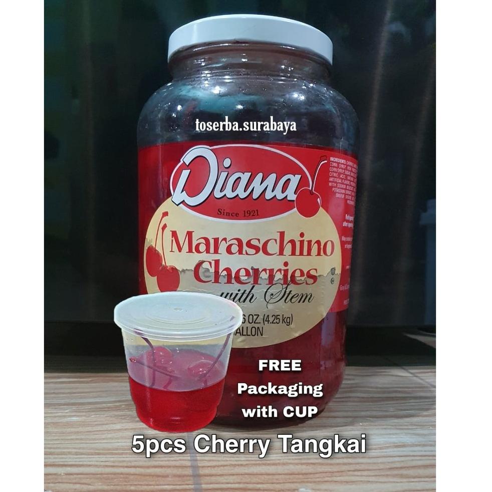 

↣ CHERRY Merah Tangkai DIANA (Per 5pcs) Buah Ceri GOOD QUALITY - FREE CUP Packaging ヅ