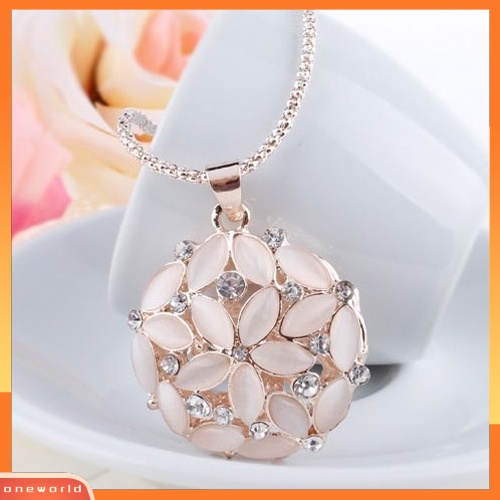 [WONE] Wanita Berlian Imitasi Mengkilap Berongga Bunga Liontin Rantai Panjang Sweater Kalung Perhiasan
