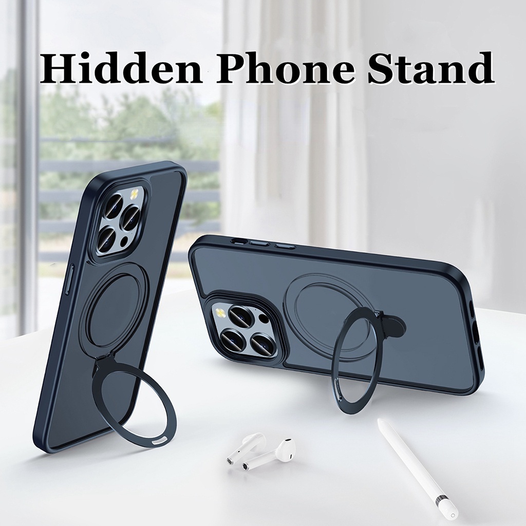 Stand Phone Tersembunyi Dengan Casing Ponsel Magnetik Untuk iPhone 14 Pro Max13 Pro Max14 Plus Case Matte Back Cover Casing