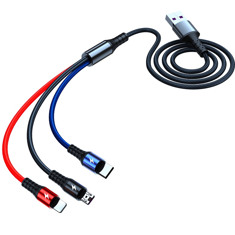 5a Kabel Cas Vooc Super Cepat Nylon Braided 3in1 Micro Usb Charging Cable Untuk i-Phone Android Tipe C Jalur Data